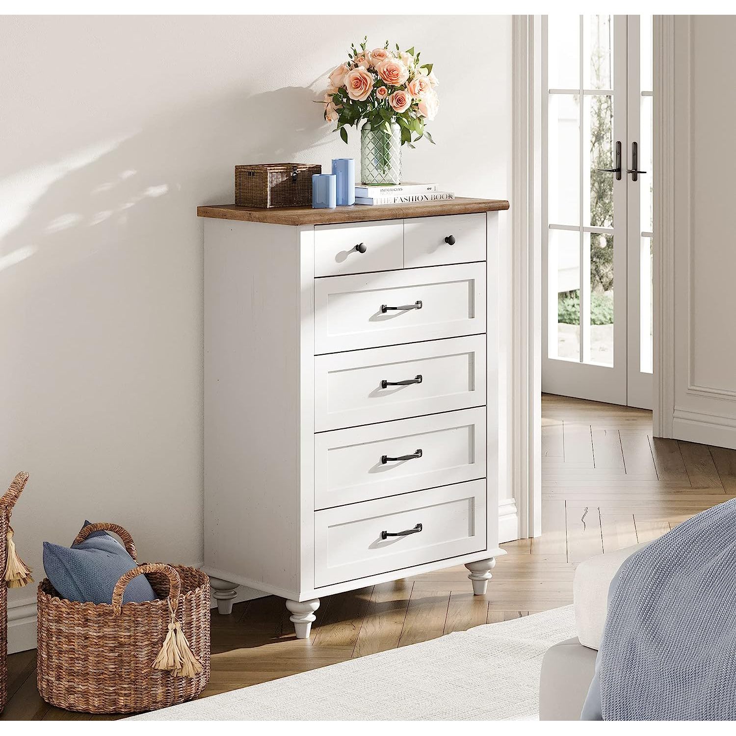 QUIETTCEX Small White Dresser for Bedroom with 5 Drawers & Solid Wood