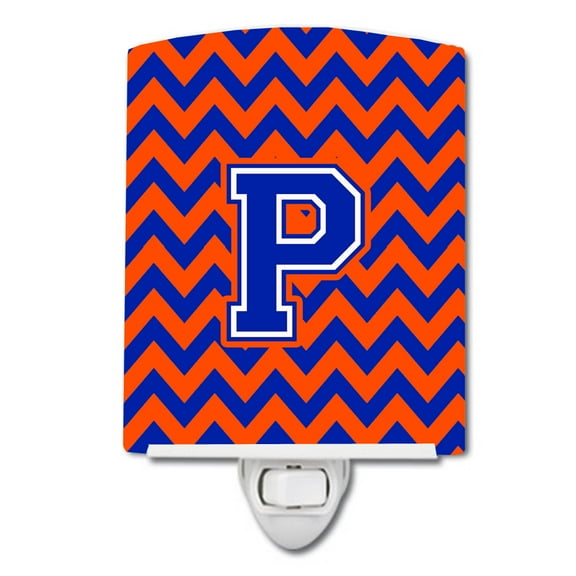 Caroline's Treasures CJ1044-PCNL Letter P Chevron Orange and Blue Ceramic Night Light, 6x4x3", multicolor