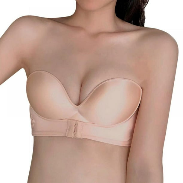 Greyghost Ladies Strapless Gather Bra, Front Buckle Sexy Non-slip Lifting  Closed Bra 