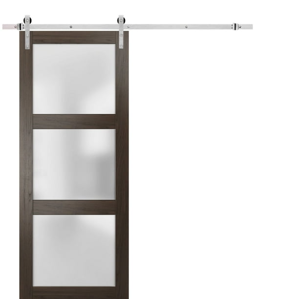 Sturdy Barn Door Frosted Glass with Hardware Lucia 2552 Chocolate Ash
