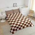 thumbnail image 4 of Erosebridal Plaid Comforter Set Queen Beige Caramel Brown Checkerboard Quilt Set Geometric Checkered Bedding Set,Aesthetic Grid Duvet Set Modern Room Decor 3 Pcs, 4 of 8