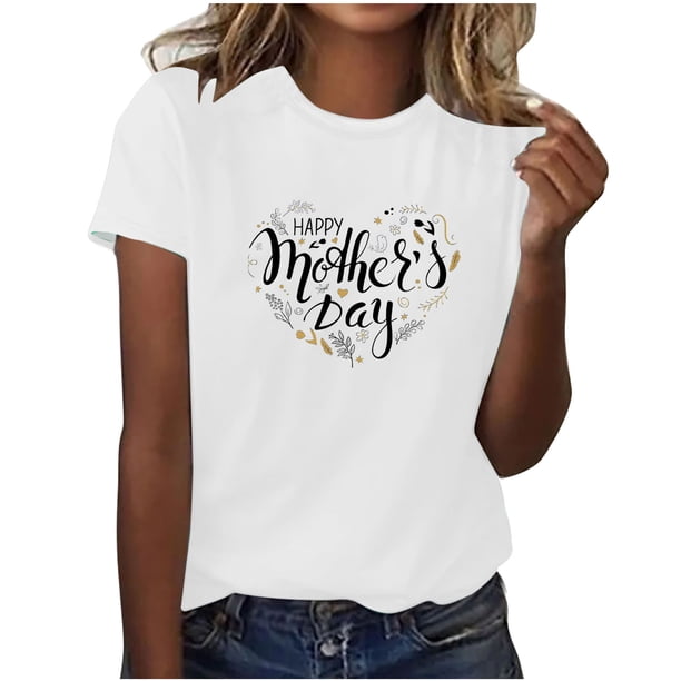Blusas de Manga Corta para las Mujeres Imprimir Cuello Redondo, Camiseta Casual para Primavera Verano Diario
