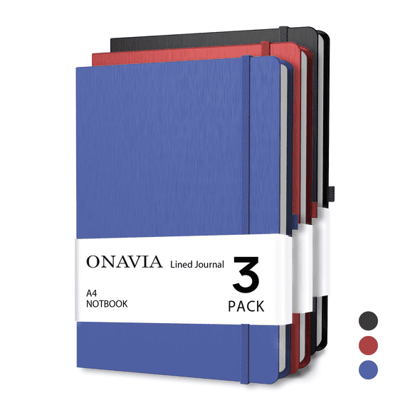 ONAVIA Lined Journal Notebook 3 pack, A4-8.27" x 11.6", 8mm Notebooks College Ruled, Hardcover Notepad for Journaling, Work, School and Gift, 160 Pages, 3 Assorted Colors