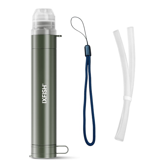 IXFISH Portable Water Filter Straw with Lanyard & Suction Hose for Camping, Hiking & Travel