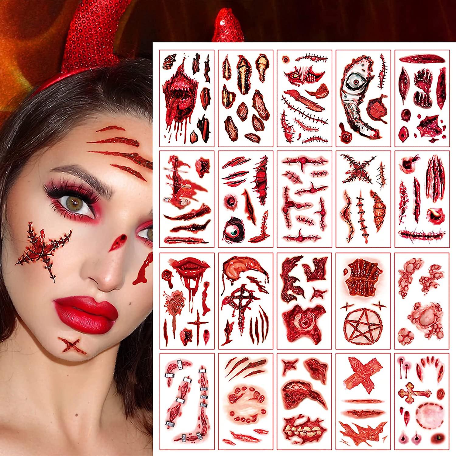 30 Tatouages Temporaires Zombie Halloween - Cicatrices, Plaies Effrayantes Imperméables, Stickers Maquillage Pour Cosplay Et Fête