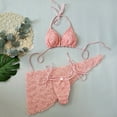 thumbnail image 5 of Mceream Women's Fashion Floral Three-Piece Solid Color Bikini Swimsuit Pink S, 5 of 9