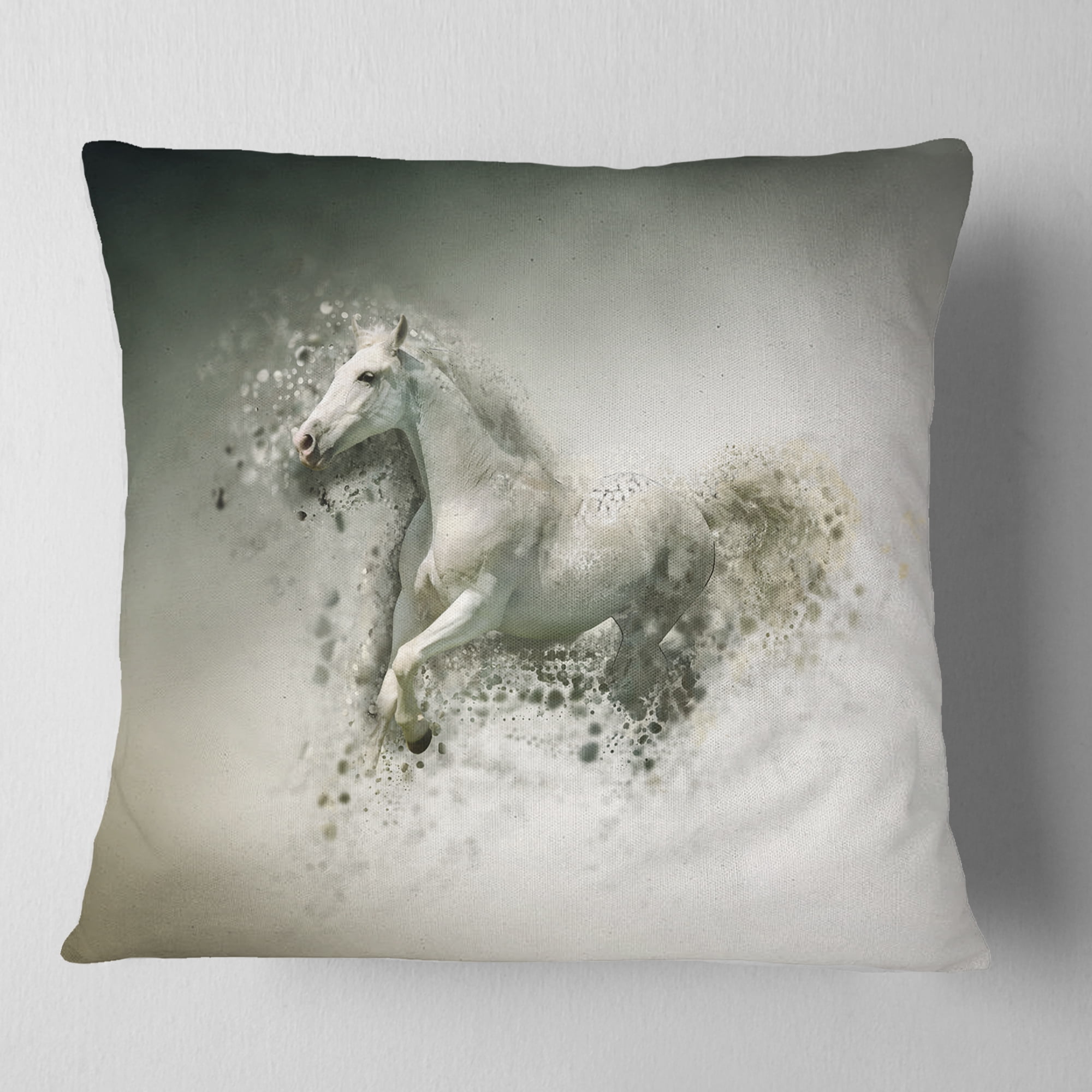 Designart Smart White Horse Running - Animal Throw Pillow - 16x16