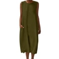 thumbnail image 2 of Mifsaly Women Linen Maxi Dresses Sleeveless Casual Summer Flowy Dress with Pockets Party Wear Summer Beach Vacation Sundresses Army Green,L, 2 of 9