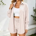 thumbnail image 2 of DHFJKG Womens 2 Piece Oversized Outfits Summer Striped Long Sleeve Button Up Shirts And Shorts Summer Matching Sets Trendy Outfit, 2 of 8