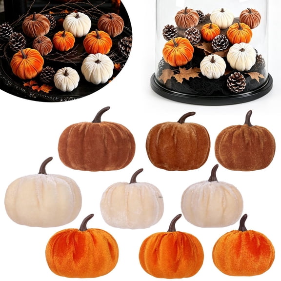 Niriyo Fall Decor Velvet Pumpkin Decoration With Soft Texture And Realistic Design, Autumn Pumpkin Centerpiece For Table, Mantel, Shelf, Tray And Thanksgiving Home Decor In Cream