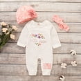 thumbnail image 3 of OLLUISNEO Newborn Baby Girls Romper Winter Romper Letter Print Round Neck Long Sleeve Jumpsuit With Hat Headband 3-6 Months White, 3 of 8