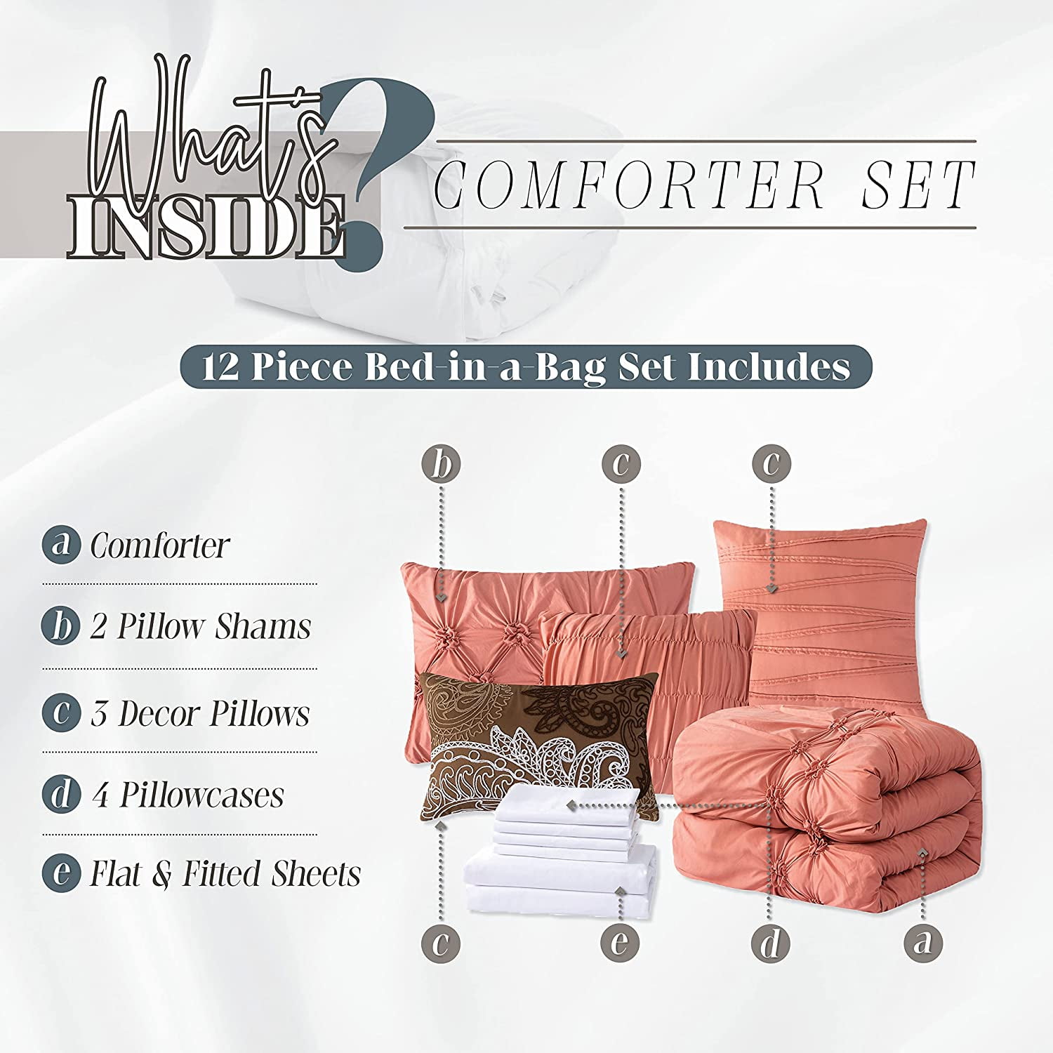Elegant Comfort 12-Piece Bed-in-a-Bag, Ella Microsuede Comforter Collection with 6-Piece Sheet Set, Smart Pockets and Decorative Pillows, All Season Bedding, King/California King, Dusty Rose