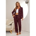 thumbnail image 2 of VULCANODON Women Pajama Set, 100% Cotton Button Down Plaid Flannel Sleepwear,(Burgundy Brown Plaid,M), 2 of 5