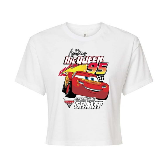 Disney Cars - Lightning McQueen Seven-Time Champ - Juniors Cropped Cotton Blend T-Shirt