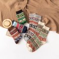 thumbnail image 5 of Womens Mid Calf Socks Rabbit Blend Thick Warm Knit Ethnic Geometric Deer Pattern Crew Socks Set Winter Thermal Cozy Boot Socks Vintage Folk Art Ankle Gift Pack, 5 of 6
