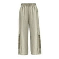 thumbnail image 5 of BLOCLOALO Baggy Pants Wide Leg Pants Women's Boho Embroidered Linen Palazzo Pants Wide Leg Cropped Pant Casual Flowy Mid Waist Trousers Pants Flowy Pants Lounge Pants Comfortable Pants Beige L, 5 of 5