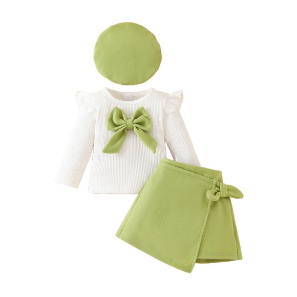 Ymyiu Going Home Outfit Baby Girl Casual Baby Girl 3-Piece Outfit Set: Soft Infant Top + Adorable Toddler Skirt + Cute Hat (Green,9-12 Months)