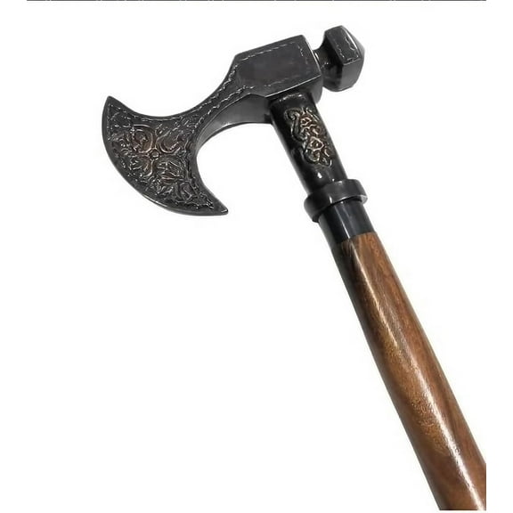 Antique Viking Walking Stick Cane red Wood Two fold Design Unique Solid Handle Perfect for Costume Men & Women