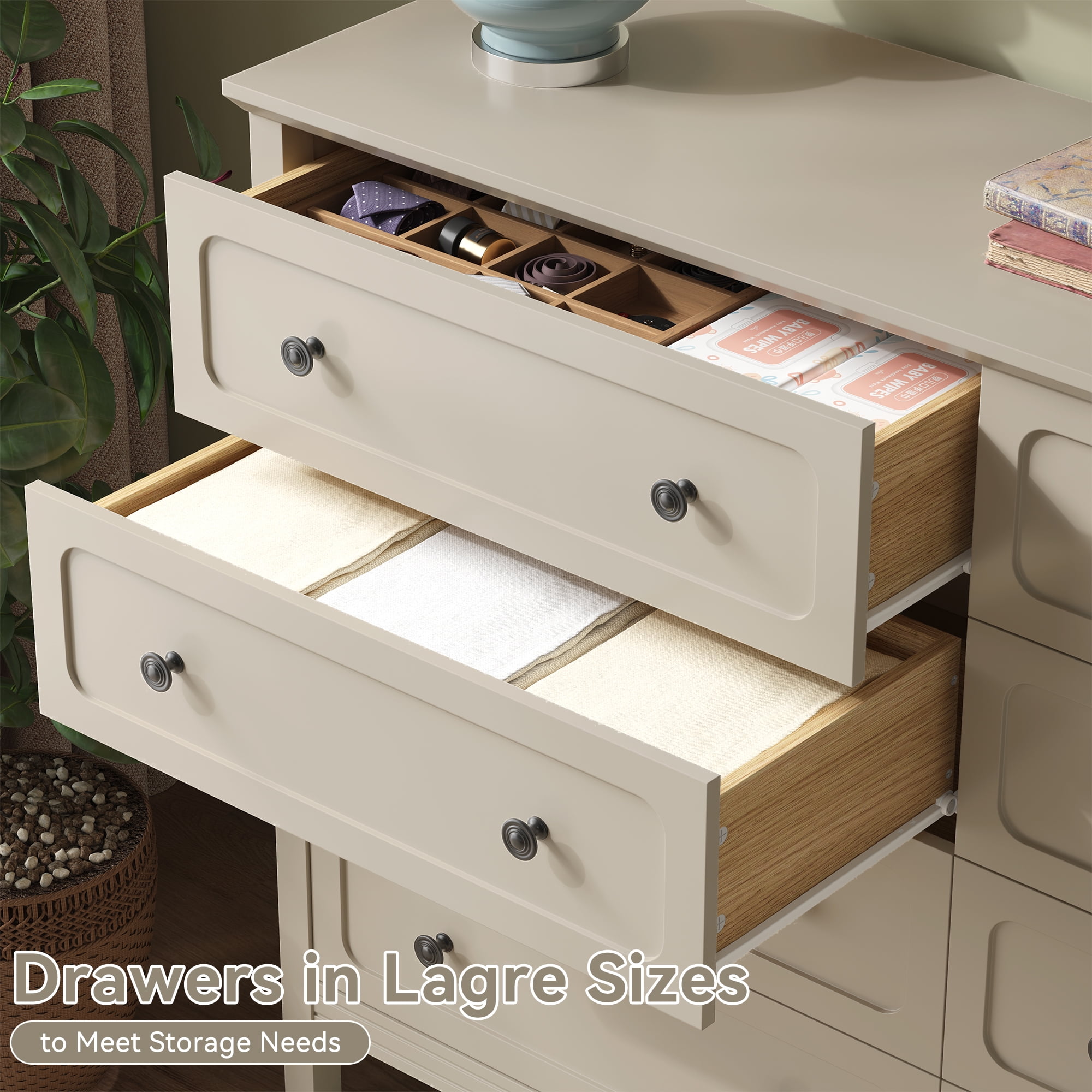 YouTrend 8-Drawer Dressers for Bedroom,55.1"Width Modern Chest of Drawer with Metal Handlesfor Living Room,Hallway,Entryway,Beige