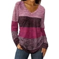 thumbnail image 2 of HLKJKLS Long Sleeve Shirts For Women Color Blocked Long Sleeve V Neck T Shirt Polyester-Cotton Blend Casual Fashionable Breathable Pink S-Xxl, 2 of 5