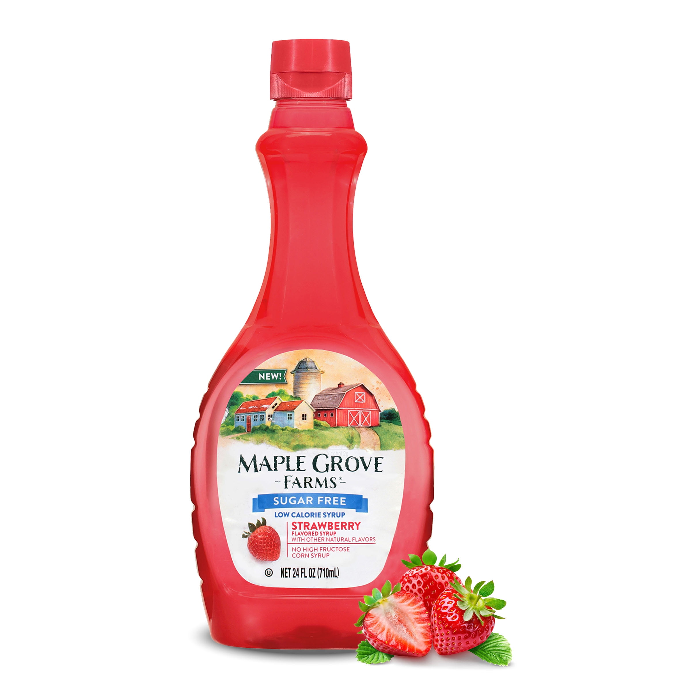 (2 pack) Maple Grove Farms Sugar Free Strawberry Syrup, Low Calorie Syrup, 24 fl oz Bottle