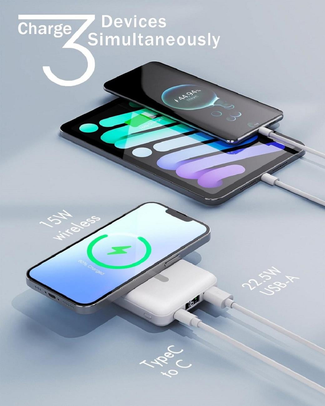 Podoru Wireless Portable Charger, 10000mAh Magnetic Power Bank LED Display 22.5W PD Fast Charging Battery Pack for iPhone 16/15/14/13/12/Mini/Pro/Pro Max-White