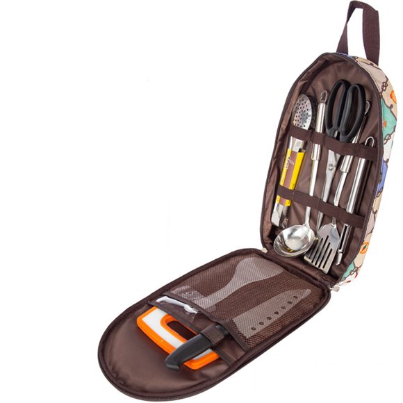 Eigraketly Juego de 8 piezas de vajilla para acampar, bolsa de almacenamiento de utensilios de cocina con correa de transporte, Picnic, gran Ropa Deportiva, Zapatos Colorido/8 piezas/red