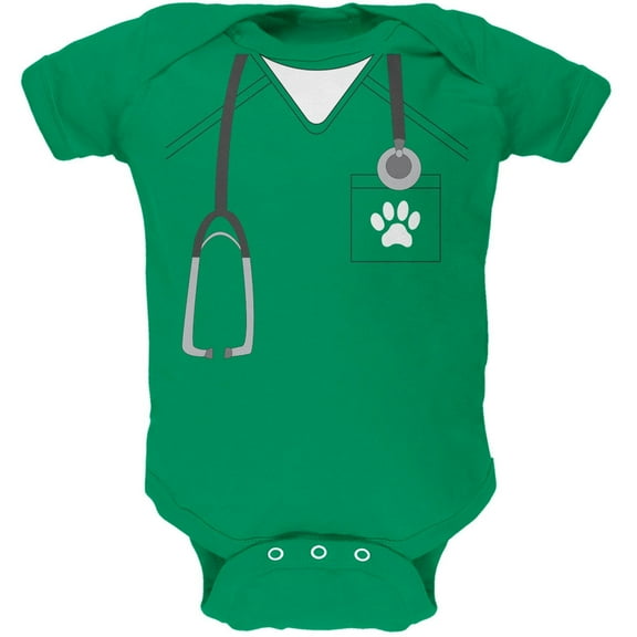 Halloween Vet Veterinarian Scrubs Costume Kelly Green Soft Baby One Piece - 9-12 months
