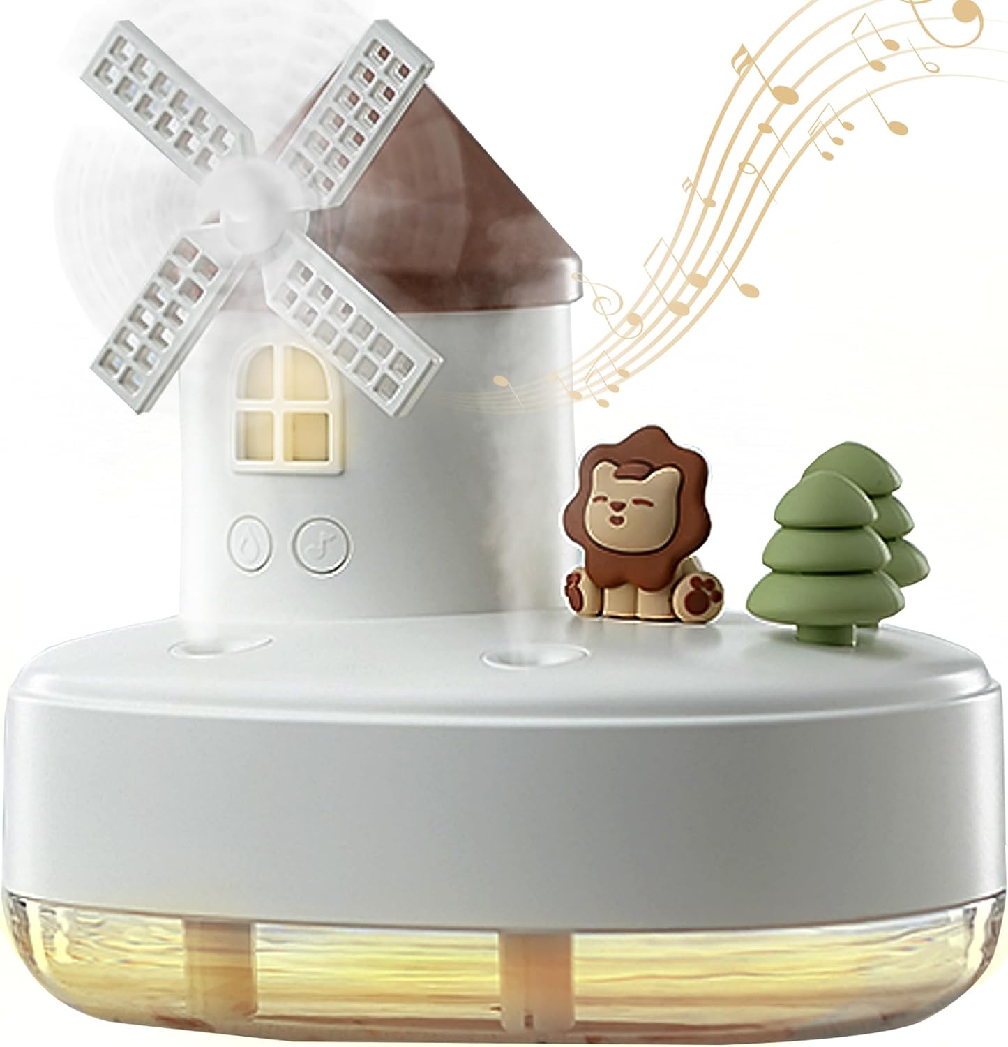 Ultrasonic Humidifiers for Bedroom and Office,Cold fog humidifier with music box, rotary windmill baby humidifier with night light, dual nozzle, two spray modes and ambient light