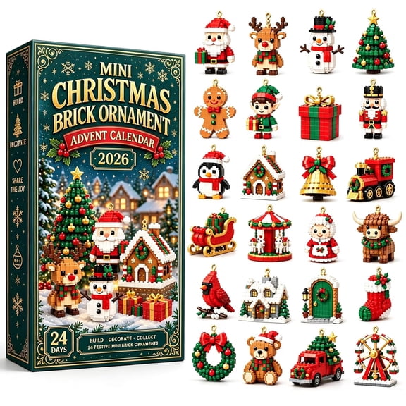 24-Day Mini Christmas Brick Ornament Advent Calendar, 24 Unique Buildable Holiday Ornaments for Decorating Christmas Trees
