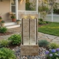 thumbnail image 4 of Morufur 39“ Outdoor Water Fountain with Pump, Modern Cascading Freestanding Wall Fountain with Warm LED Lights for Patio Porch Law, Brown, 4 of 8