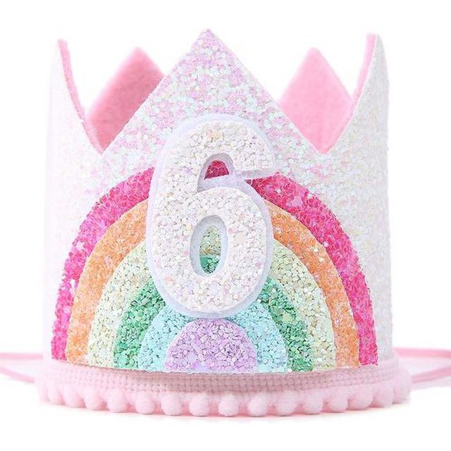 Corona de fiesta de cumpleaños con tema de arcoíris de fieltro 1º 2º 3º Feliz