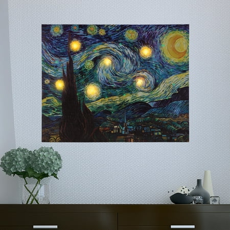 Lighted Wall Art Canvas With Timer- Van Gogh Starry Night Printed Decor with LED And Color-Changing Lights for Home and Office , 16"x20" by Lavish Home