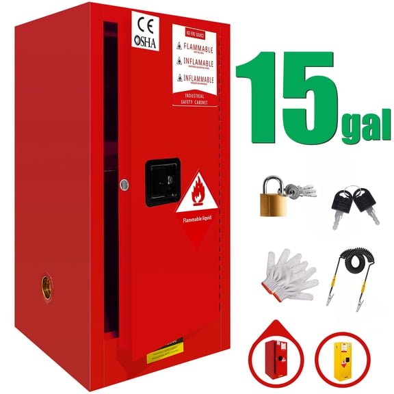 Fireproof Flammable Storage Cabinet 15 Gallon, 35x18.11x18.11Inch Red Adjustable Thickened Shelf Galvanized Steel, Liquid Storage, Hazardous Storage Cabinets, Safety Cabinets for Laboratory Research