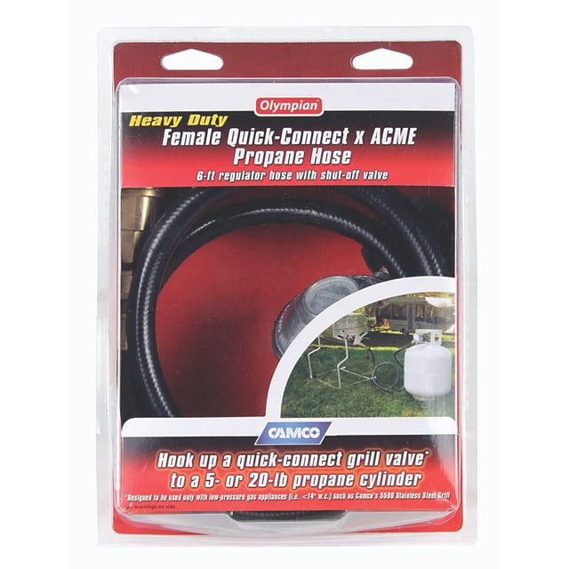 Camco Propane Hose 57629 Grill Hose; Type 1 ACME Nut x Female Quick Connect; With Regulator; Without Thermal Protection; 6 Foot Length