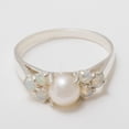 thumbnail image 4 of LBG British Made 9k White Gold Cultured Pearl & Opal Womens Cluster Ring - 33 size options - Size 5.75, 4 of 6