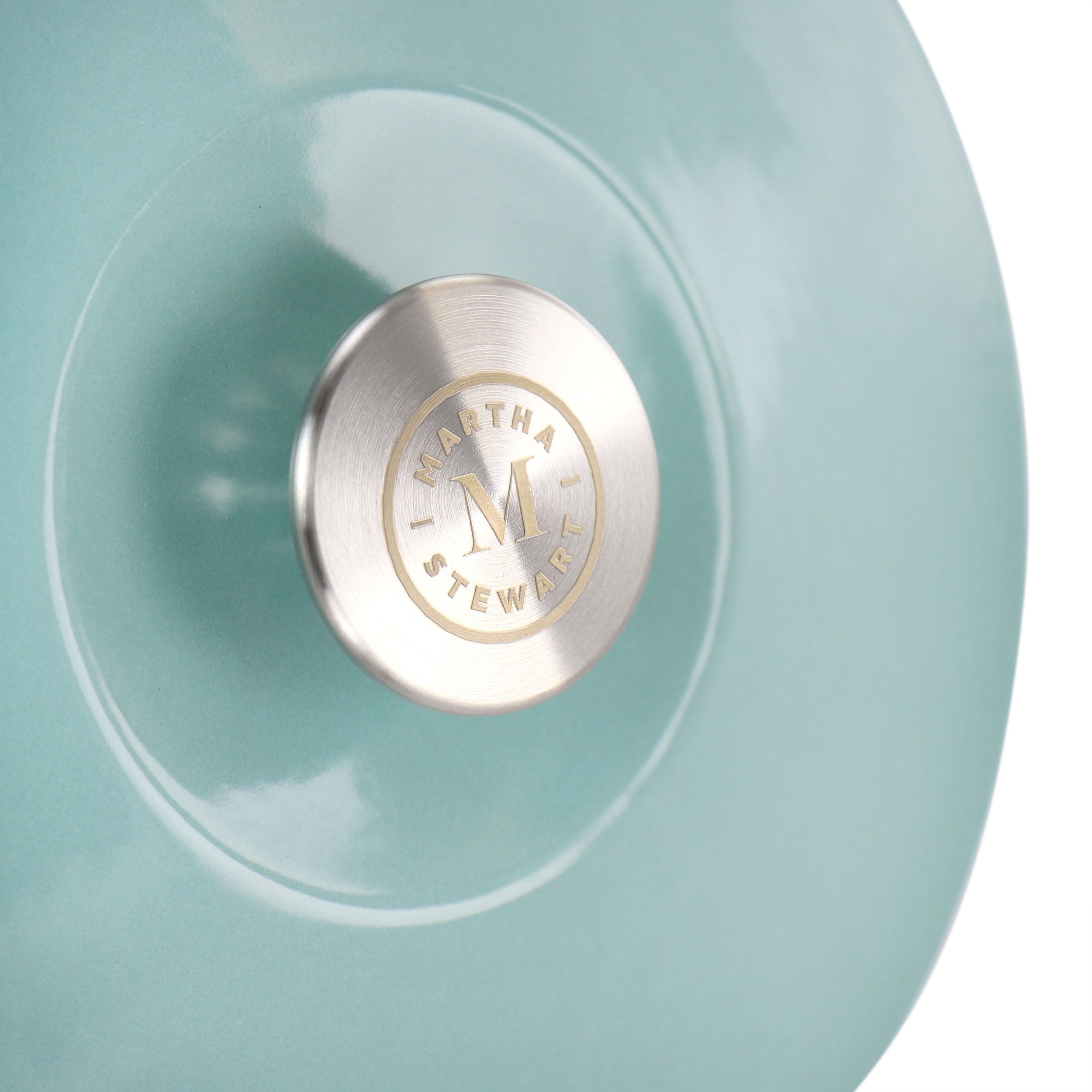 Martha Stewart Everyday Enameled Cast Iron 3 Quart Embossed Stripe Dutch Oven with Lid in Turquoise