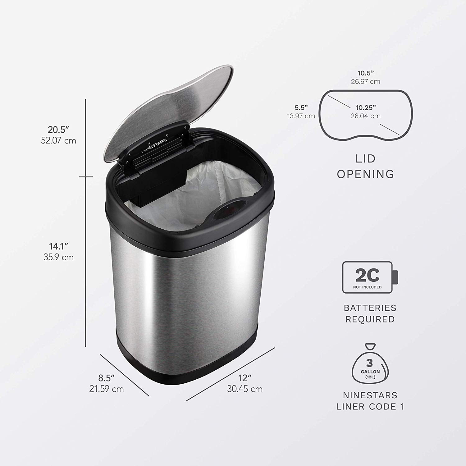 Nine Stars Automatic Kitchen Trash Can Combo, 13 Gallon + 3 Gallon Stainless Steel, Motion Sensor Hands-Free Soft-Close Lid Garbage Bin, Silver