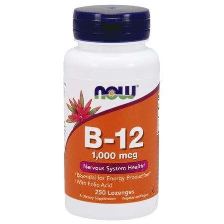 NOW Supplements, Vitamin B-12 1000 mcg with Folic Acid, 250 Chewable (Best Natural Folic Acid Supplement)