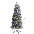 thumbnail image 4 of Nearly Natural 5ft. Flocked British Columbia Mountain Fir Artificial Christmas Tree, 50 Multicolor Globe Bulbs, Green, 4 of 10