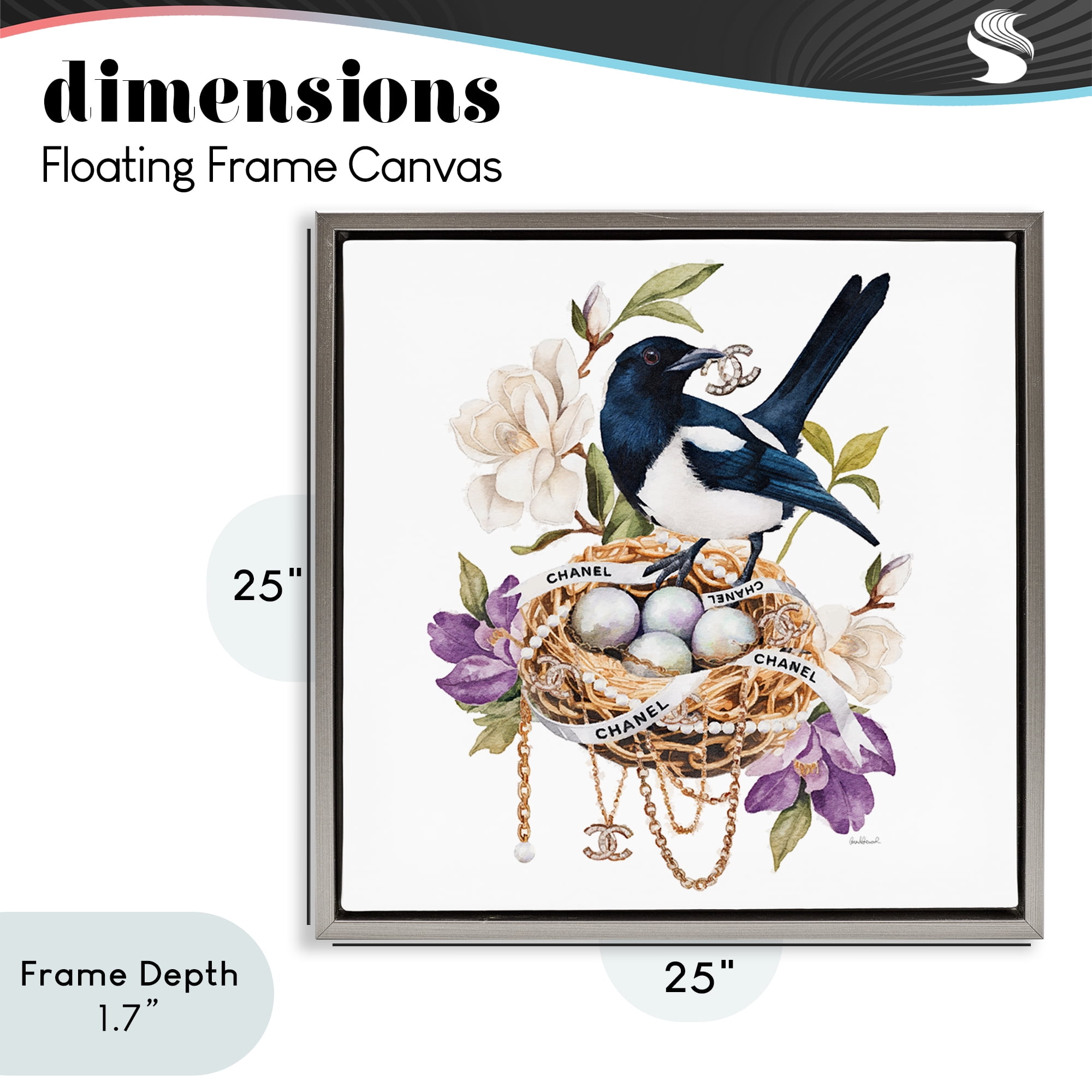 Stupell Industries Glam Birds Nest Magnolia Gray Framed Floater Canvas Wall Art, design by Amanda Greenwood