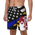 thumbnail image 5 of Men's 2 in 1 Swim Trunks with Compression Liner Thin Blue Line Maryland Flag Quick Dry Beach Shorts, 5 of 6