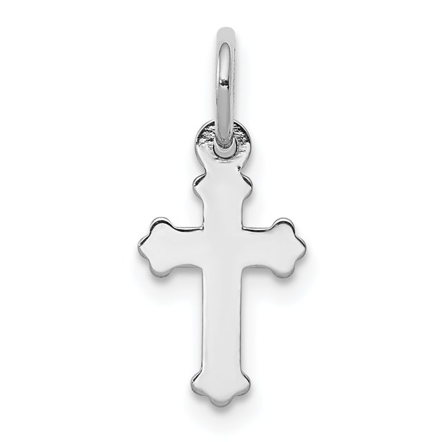 14k Or Blanc Petit Collier Croix Pendentif Religieux Fleur de Lis