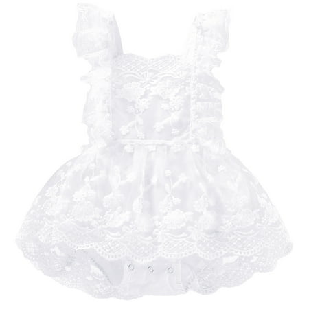 

Newborn Baby Girls Summer Romper Floral Lace Embroidery Skirt Layered Straps One-Piece Cute Clothes