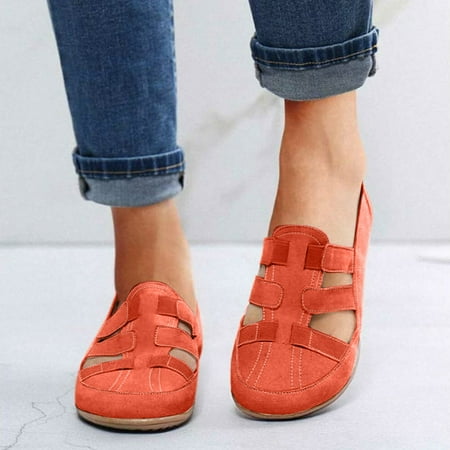 

HIBRO Women s Fashion Summer Solid Color Flat Hollow Elastic Band Casual Shoes