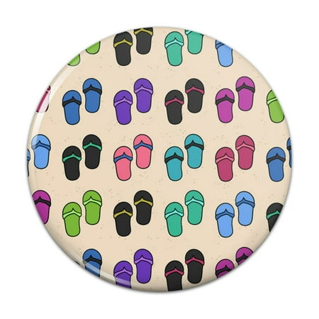 Image of Fun Colorful Flip Flops on Sand Pattern Pinback Button Pin