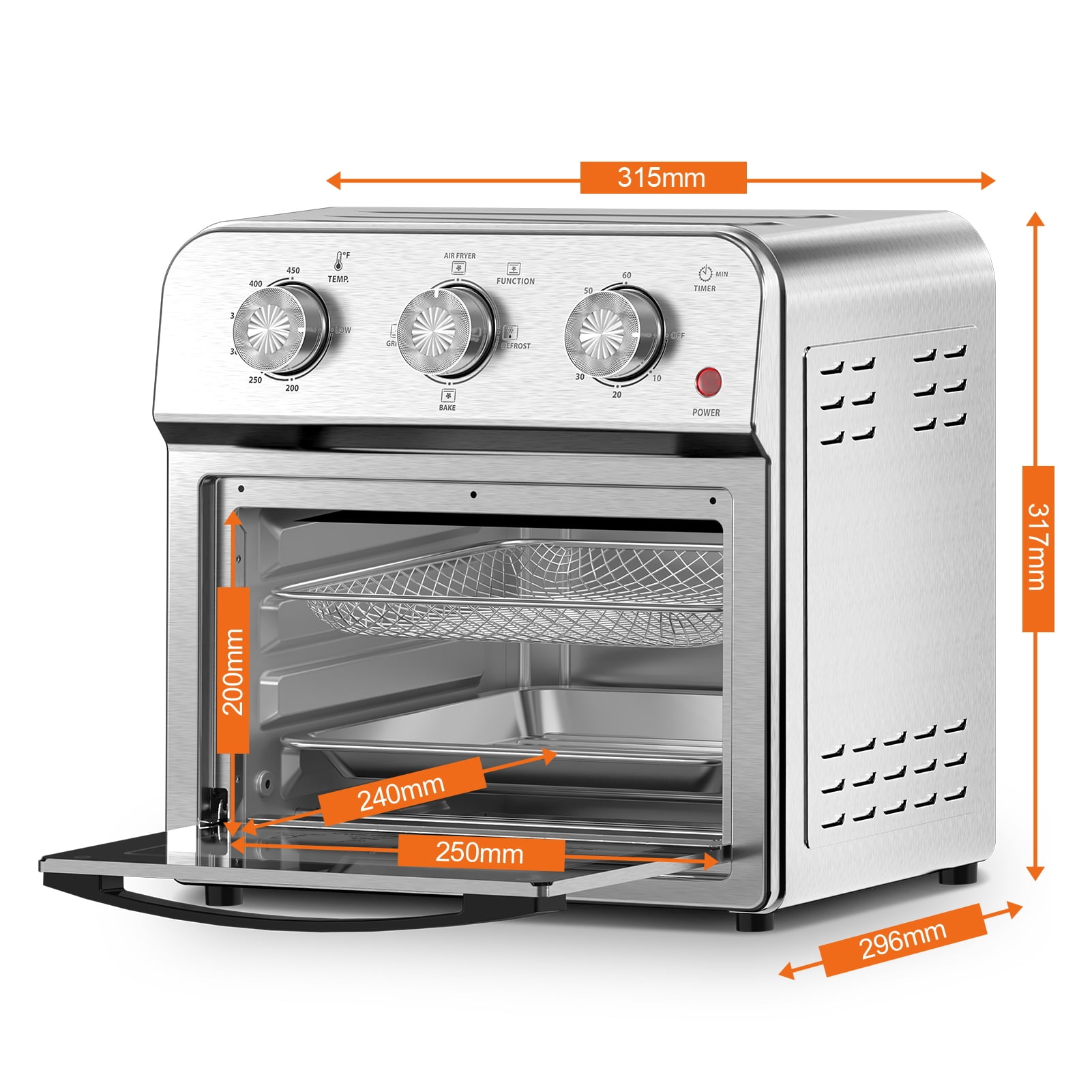 Family Size Air Fryer Toaster Oven Combo, 13QT, 360° Hot Air Circulation, Multifunctional Convection Countertop Oven, Stainless Steel, Silver