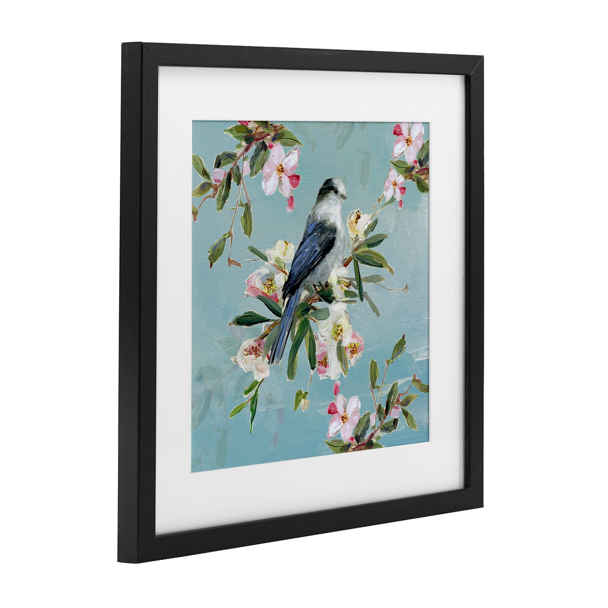 Stupell Industries Pastel Songbird Among Blossoms Black Framed Print Under Glass, design by Sally Swatland