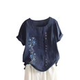 thumbnail image 2 of JUNWELL Femmes Tops Dégagement Mode Femmes Été en Vrac Imprimé Rond T-Shirt Manches Courtes Blouse Décontractée Tops, 2 of 6