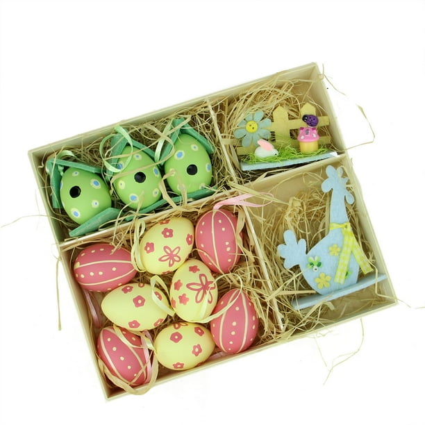 Set Of 13 Pink Blue Green And Yellow Easter Egg Birdhouse And Rooster Spring Decorations Walmart Com Walmart Com